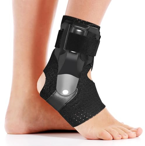 DRwelland Ankle Brace with Side Stabilizers -Adjustable Ankle Support for Sprains, Sports Injuries, Plantar Fasciitis, Injury Recovery, Best Ankle Support for Running, Basketball, Volleyball (Large)