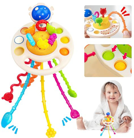 DAGORD Montessori Spielzeug für ab 1 2 3 Jahre Sensorisches Baby Spielzeug UFO Zugschnur Spielzeug für Babys Motorikspielzeug zum Aufhängen Montessori Spielzeug Sensorik Spielzeug für Jungen Mädchen