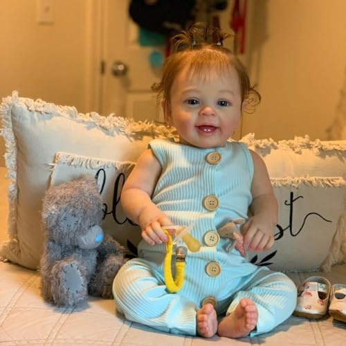 Anano Bambola Reborns Femmina Grande Neonato Toddler 60cm Bambola Che sorride Sembrano Vere Femmina Occhi Aperti Bellissime Bambole Reborn Sorridenti In Silicone Morbido Femmine