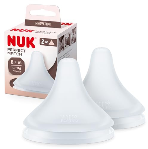 NUK Perfect Match Baby Bottle Teats | 6+ Months | Adapts to Baby's Palate | Anti Colic Vent | BPA-Free | Universal Silicone Teat for Bottles | 2 Count