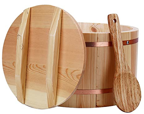 KARFRI Japanische Sushi-Reisschüssel – Sushi-Reis-Rührbehälter, Lebensmittelbehälter mit Kupferbändern für die Küche zu Hause im Restaurant, 30 cm (30 cm)