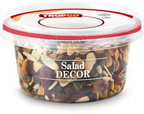 Tropgo Salad Decor - Healthy Salad Mix with Salted Almonds Dried Cranberries and Seeds in a Reusable and Recyclable Tub - Guilt Free Mixed Nuts and Dried Fruits - Salad Topper for All Ages (200G)