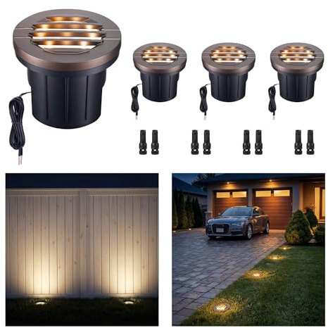 Varmtalys LED Outdoor In-Ground Well Lights, 12V Low Voltage Wired Landscape Lighting for Path & Driveway, IP67 Waterproof, Anti-Glare Aluminum ORB (4-Pack, Color Temp Random: 3000K or 5CCT Upgrade)
