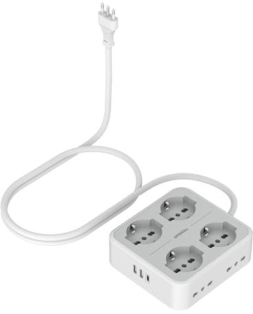TESSAN Ciabatta Multipresa con USB C, Multipresa Elettrica con Prolunga Elettrica 2 Metri, Ciabatta Elettriche con 4 Spina Schuko e 4 Bivalenti 10A/16A, 3680W Presa Multipla con Interruttore, Grigio