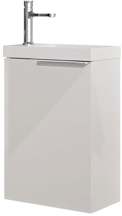 Bernstein Badmöbel-Set Tim 40cm Waschtisch-Unterschrank in Weiß Glänzend mit Chrom Griff mit Keramik-Waschbecken - Badezimmermöbel, feuchtigkeitsresistentes Material, Vormontierter Unterschrank
