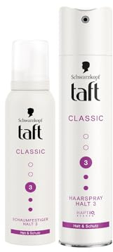 Taft Schwarzkopf Schaumfestiger Classic Halt & Schutz (150ml) Haltegrad 3 Haarschaum für alle Haartypen & Haarspray Classic (250 ml) Haarstyling Halt und Schutz, vegane Formel*