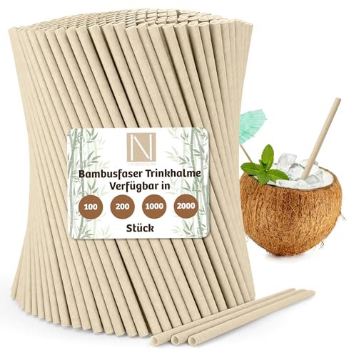 Natur2go Bambus Trinkhalme | Nachhaltige Strohhalme besser als Papierstrohhalme, Pappstrohhalme oder Nudelstrohhalme (500 Stück | 22x0,8cm)