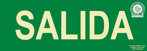 IberNorma SPB004 Señal Evacuación Salida 30x10,5cm Clase B D≤7m PVC Luminiscente Homologada nueva UNE 23034:2023 (Clase B)