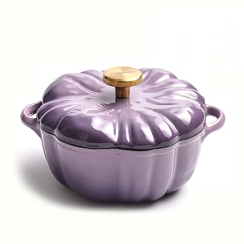 LVYUDS Gusseisen Topf Kürbis Emailliert Dutch Oven Binaurales Design Antihaft Pfanne Induktion Kocher Kompatibel Geeignet für Eintopf Fisch Machen Suppe (Color : Purple, Size : 3.7L)