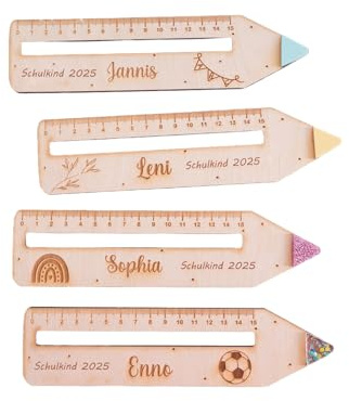 minipishop Personalisiertes Lineal 15 cm mit Lesehilfe als Geschenk zur Einschulung -Schulkind 2026 - Geschenkidee Schultüte für Mädchen und Jungen aus Holz - Grundschule viele Farben