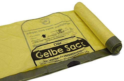 Gelbe Säcke, 90 Liter, 15µ, 13 Säcke pro Rolle, 5 Rollen, mit praktischem Zugband, Wertstoffsack