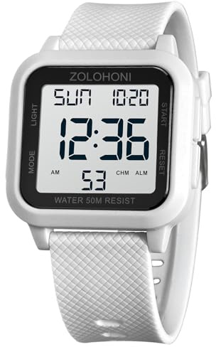 Zolohoni Montres imperméables à grand cadran numériques pour hommes avec LED carrée, Moderne
