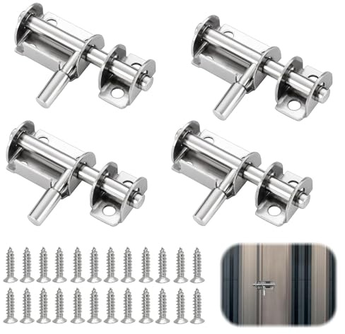 4 Piezas Pestillo de la Puerta de Acero Inoxidable Cerradura de perno de Puerta Deslizante con Agujero para Candado Cerrojos Puerta Bloqueo Deslizante，para Baño Cobertizo Dormitorio (con Tornillos)