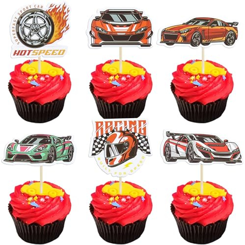 Gyufise 36Pcs Rennsport Auto Cupcake Toppers Kampf Auto Cupcake Picks Rennsport Auto Cupcake Toppers für Baby Dusche Rennen Sport Thema Kinder Geburtstag Party Kuchen Dekorationen liefert