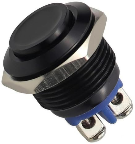 NIYATA Bouton Poussoir 12V Momentané Étanche 16mm, Interrupteur à Bouton Poussoir en Métal Noir, Commutateur étanche pour installation électronique