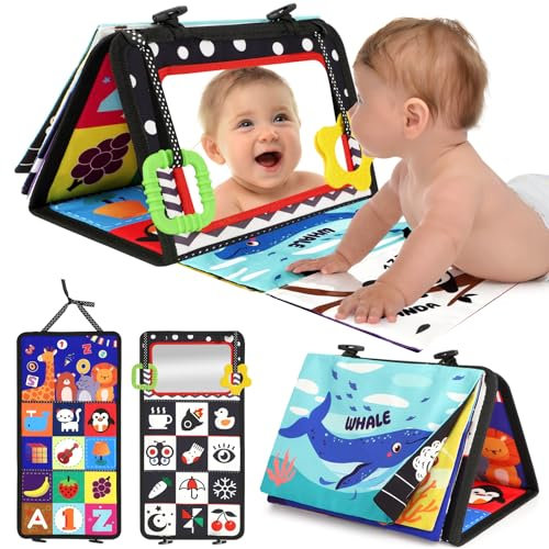 URMYWO Tummy Time Toys Black and White Baby Sensory Toys Baby Mirror Newborn Essentials Brain Development Baby Toy 0-3-6-12 Months Gifts