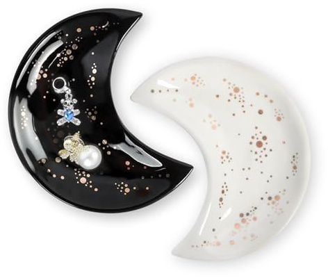 Minicoco 2PCS Jewellery Tray Decorative Bowl Ceramic Ring Dish Moon Shaped Tray Holder Bride To Be Gift Birthday Gift for Friend Girlfriend Valentine's Day Gift Mother's Day Gift Key Bowl