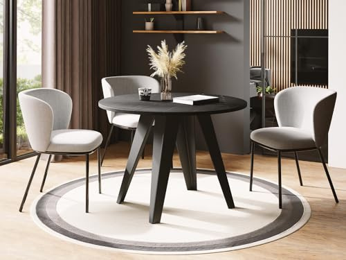 Esstisch Glory im Industriestil - Moderner, Runder Tisch in Schwarzer Marmoroptik - Ausziehbar von 90 cm bis 130 cm, mit Pulverbeschichteten Metallbeinen, Tisch für Kleine Küche - Marmor Schwarz