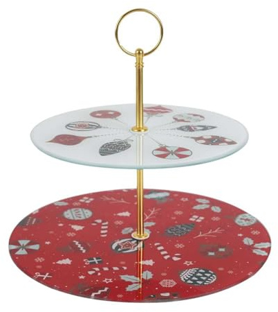 Home Deco Factory, KA0383, Vassoio da Presentazione Natalizio a Due Livelli, Elegante Servizio da tavola, Ideale per Feste, Facile da Pulire, Bianco e Rosso, Dimensioni: 30 cm x 20 cm