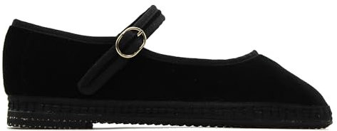 TONI PONS - Mercedita Tipo Mary Jane,Tira con Cierre de Hebilla en la Pala,Terciopelo,Tela,Bailarina Color Liso, para: Mujer Color: Negro Talla:38