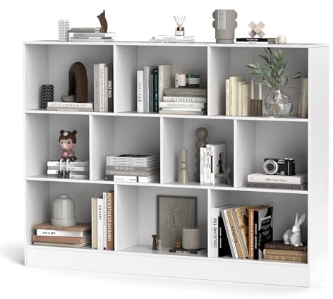 KOMFOTTEU Bücherregal 10 Fächern, Offenes Würfelregal 3 Ebenen, Standregal Aufbewahrungregal mit Kippschutz, Büroregal Spielzeugregal Holz (Weiß, 140 x 24 x 104 cm)