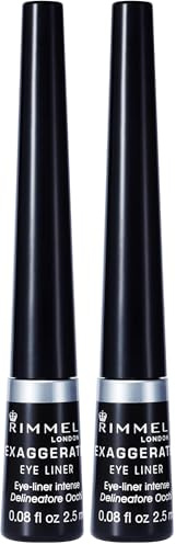 Rimmel London Delineador de ojos líquido mate Scandaleyes Exaggerate, 2,5 ml, negro (001 Black) (Paquete de 2)