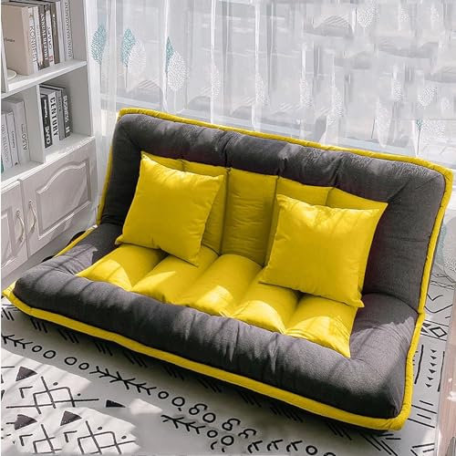 FYZLOIPU Lazy Sofabett, umwandelbarer Bodensofastuhl, klappbares gepolstertes Schlafsofa, verstellbare Gäste-Chaiselongue mit 2 Kissen, Loveseat-Schlafsofa Pink2-125 * 148 cm, Gelb-125 * 100 cm