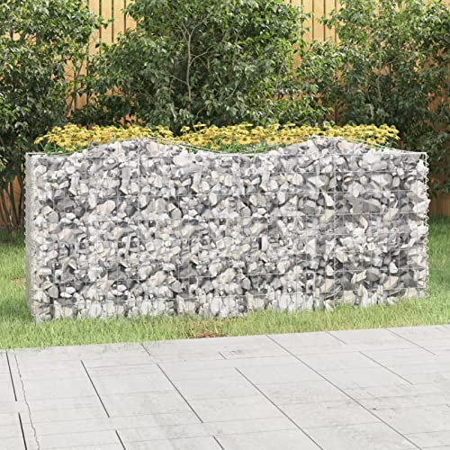 Tidyard Gabion Baskets Arched Gabion Raised Bed Mesh Wire Cages Galvanised Steel Stone Basket Outdoor Spiral Planter Retaining Wall 200x50x100 cm Galvanised Iron