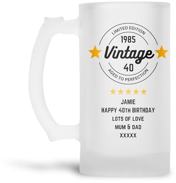 Personalised Frosted Beer Glass Mug Tankard (0.8 Pint) Vintage 18th|21st|30th|40th|50th|60th|70th|80th Birthday Gift for Son|Dad|Daddy|Husband|Men|Him