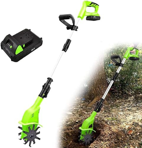 Motocoltivatore Elettrico da Giardino, motozappa Senza Fili, con Batteria Ricaricabile, motozappa elettrica Portatile, profondità di Lavorazione 25 cm, Larghezza Terreno coltivato 10 cm, per giardin