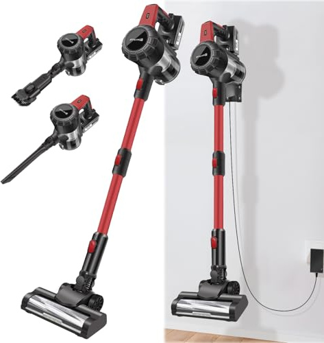 BRIEFNESS Aspirateur sans fil, 15 KPA sans sac, avec lumière LED et support mural, léger, pour poils d'animaux, tapis et sols durs