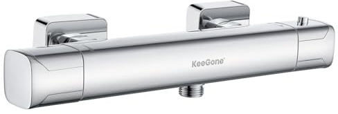 KeeGone Duscharmatur Thermostat Thermostat Brausebatterie mit 38°C Sicherheitssperre Wannenbatterie mit Thermostat verchromt
