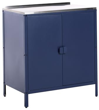 Beliani Armario Cocina Exterior 2 Puertas de Acero Inoxidable Azul Vilama