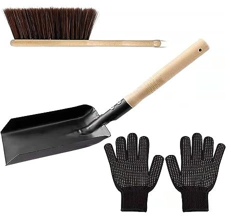 Qyrugcxs Hearth Brush Set Silicone Gloves,Fireplace Shovel Hand Shovel And Brush Wooden Handles Coal Fireplace Tool Set Kit For Home