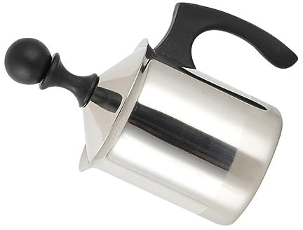 UKCOCO Jarra Espumadora De Leche Manual De Acero Inoxidable Diseño Anti-óxido y Resistente Al Calor Con Doble Filtro Mango Ergonómico Para Cappuccino Latte y Caliente