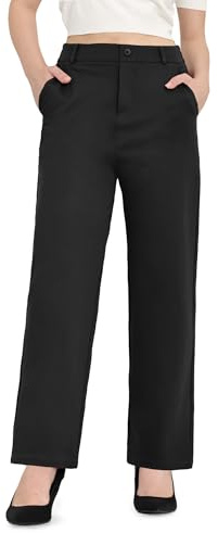 Bamans Pantalones de traje para mujer, corte recto, cintura elástica, pantalones informales de negocios, elegantes pantalones de oficina de trabajo 29, Negro , XXL