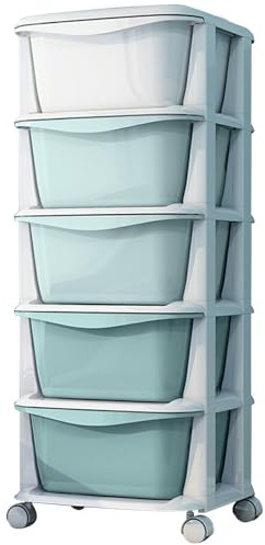 5 Tier Rolling Cart, Plastic Drawer Storage Organizer with 5 Drawers and Wheels Mobile Utility Trolley for Office Living Room Kitchen Bathroom Library, Green