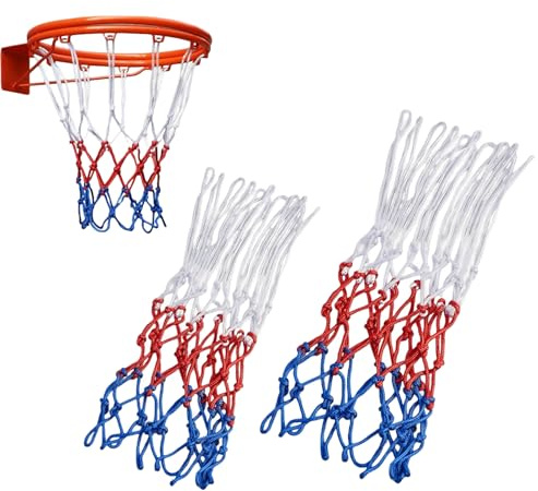 2 Pcs Basketball Net, Netball Net - Heavy Duty Replacement for Indoor Outdoor, Tri-Colour Hoop, Netball Replacement