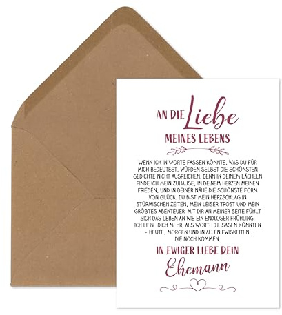 TypeStoff Postkarte mit Spruch - An die Liebe meines Lebens - inkl. Briefumschlag - als Geschenk und Dekoration zum Thema Familie - KP-01541