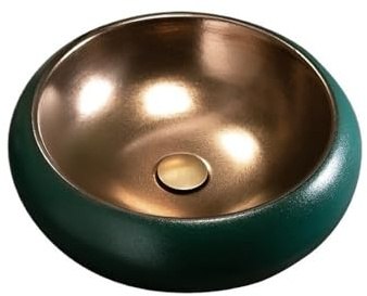 Vasque à Poser Lavabo de salle de bain rond en porcelaine et céramique, style rétro, 47 x 47 x 13 cm, décoratif Evier salle de bain