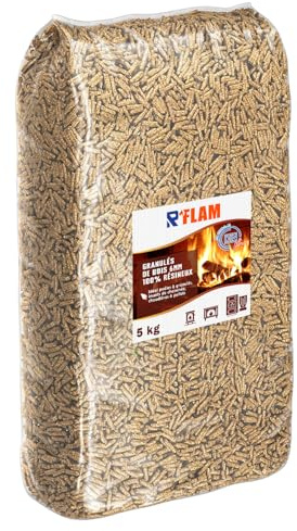 Granulés de Bois (pellets de Chauffage) 6 mm 100% résineux – Combustible Premium pour poêle à granulé, Inserts et chaudière à pellets – Pouvoir calorifique élevé - R'FLAM - 5 KG