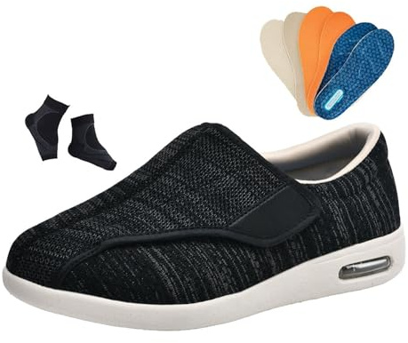Ortopediska Diabetesskor För Män, Justerbara Herrskor För Äldre Med Artrit Ödem Ödem Svullna Diabetesskor, Bred Lätt Stängning Andningsbar Lätt Och Halkfri, Svullna, Ortopediska(Black Gray,40 EU)
