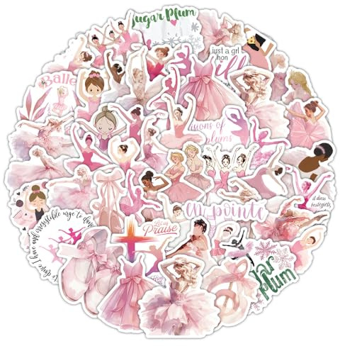 50 Pcs Ballet Stickers Laptop Car Scrapbook Phone Skateboard Suitcase Luggage Bike Ballerina Vinyl Waterproof Aesthetic Personalised Stickers for Adults