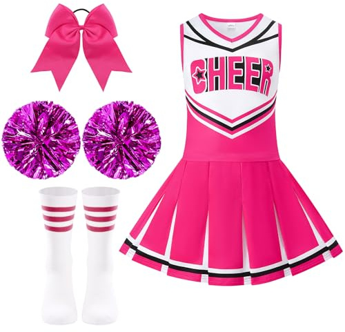 Joyvimbao Cheerleader Outfit for Girls Cheer Costume for Kids 6-12Y Pink Cheerleading Uniform Set Fancy Dress For Party Birthday Gift (Pink, 6-7Y)
