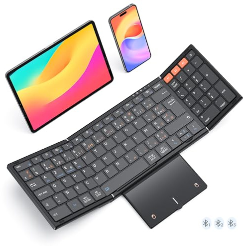 MEETION Clavier Bluetooth Pliable avec Pavé Tactile, AZERTY | Clavier sans fil rechargeable avec pavé numérique, compatible Android, Windows, iOS, tablettes et ordinateurs portables