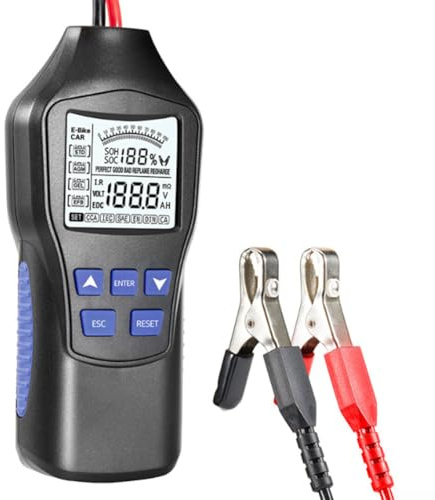 Intelligent Battery Tester for EV and Gas Vehicles – LCD Display, Internal Resistance/Voltage/Capacity Testing, CCA Adjustment, ABS + Metal Construction(A)