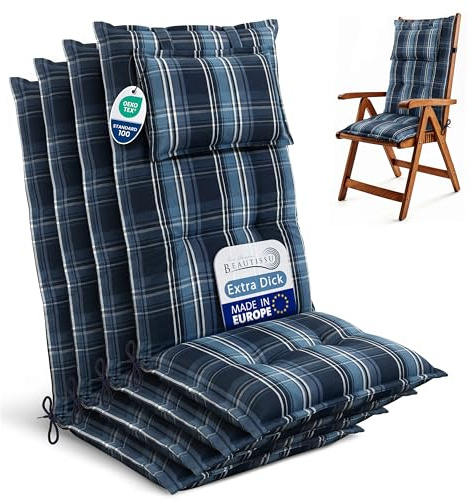 Beautissu 4er Set Gartenstuhlauflagen Hochlehner Sitzpolster robuster Stoff