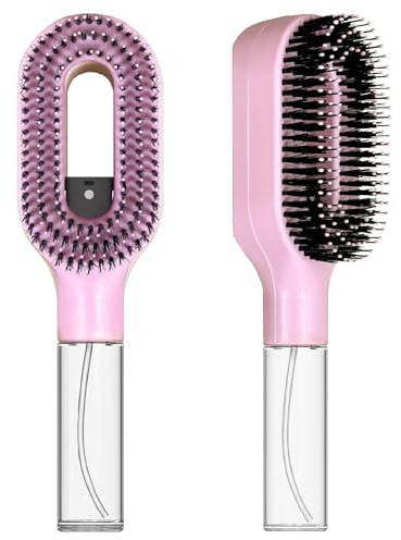 2-in-1 Detangler Hair Brush, With Built-In Mister Spray, Wet & Dry Detangling Brush for Curly, Wavy & Straight Hair | No-Tangle Anti-Frizz Hair Care Brush,Water Reservoir 50ml (Pink)