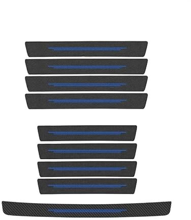 Tryagat 9 Pieces Car Door Sill Protectors Carbon Fibre for SEAT Alhambra II (Bj. ab 2010), Rear Boot Guard Waterproof Anti-Scratch Scuff Plate