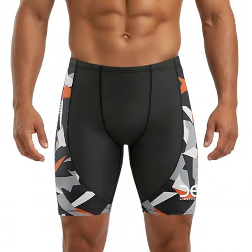 Crossedge Men’s Jammer Swimming Trunks with Silicone Leg Gripper, Front & Back Liner – Comfort Fit & Quick Dry Shorts for Swim Training, Fitness